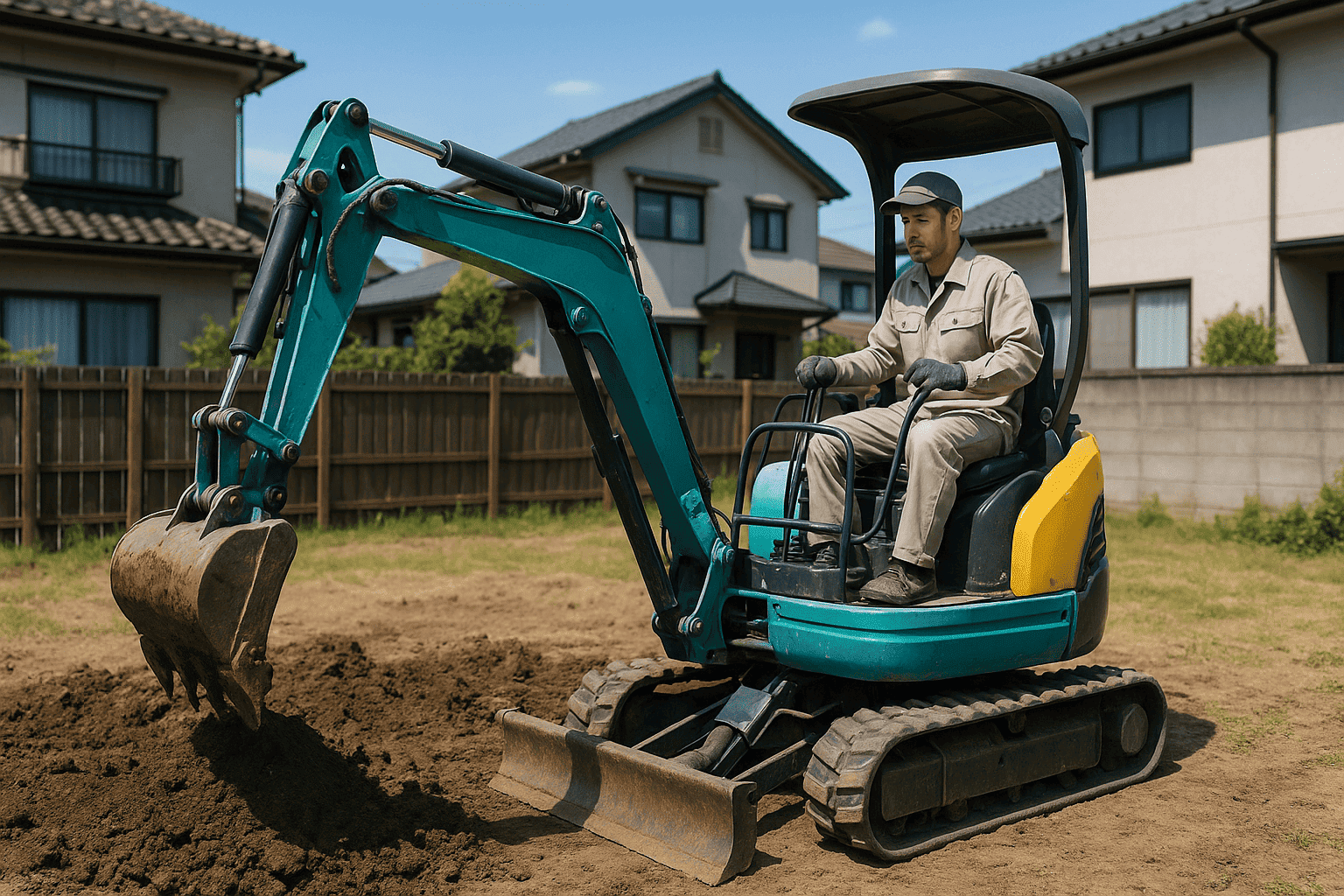 個人宅の庭をミニユンボで整地するDIY作業の様子