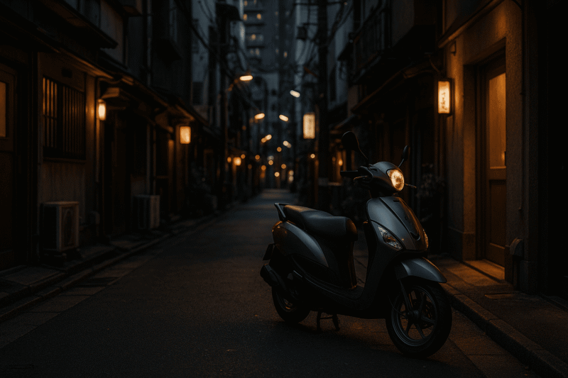 東京の路地に停車するスクーター