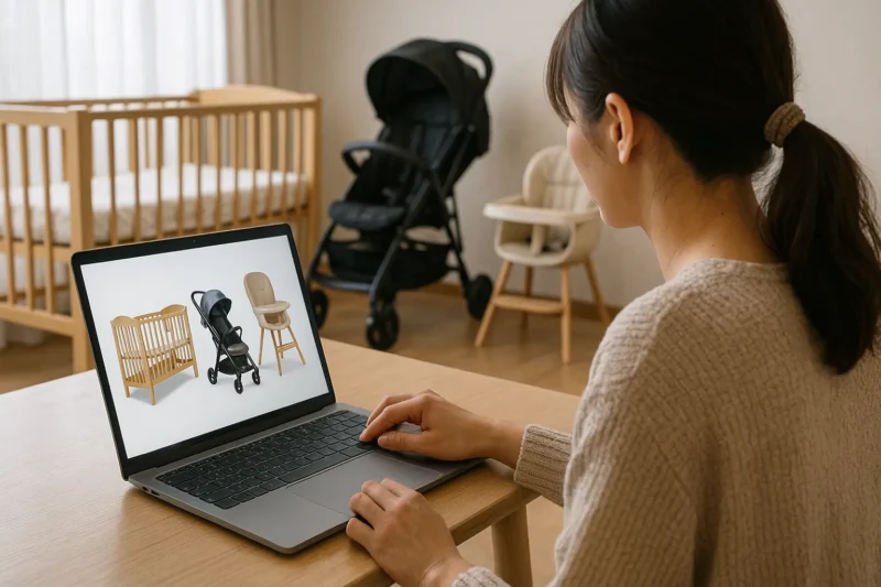 ベビー用品レンタルを比較検討する様子