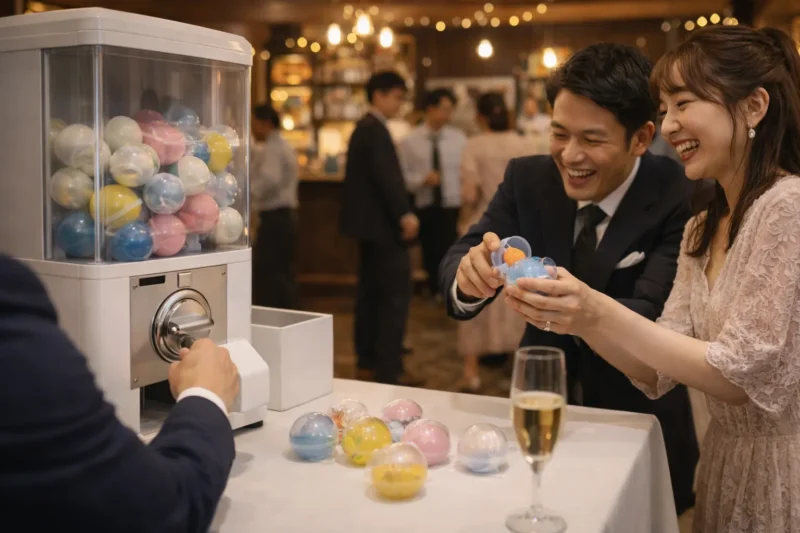 二次会でガチャ抽選を楽しむゲスト