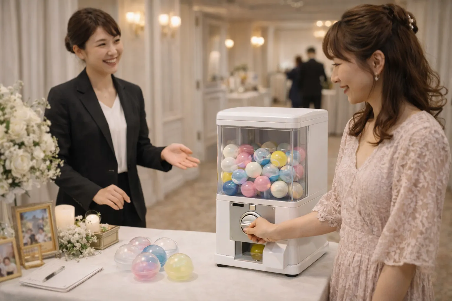 結婚式の受付スペースに設置されたガチャガチャマシン