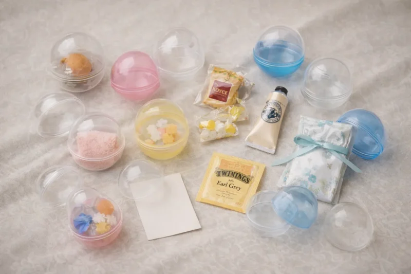 婚式向けガチャ景品の例（お菓子とミニグッズ）