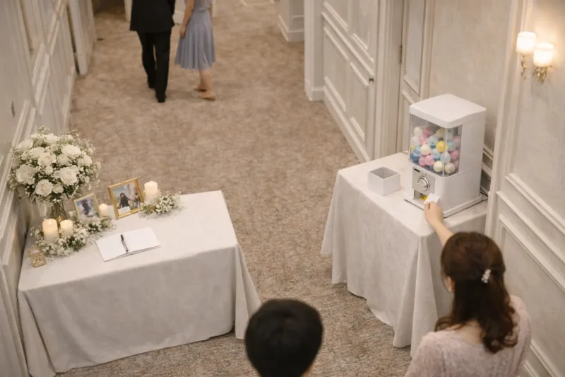 受付横の動線を邪魔しないガチャ設置例