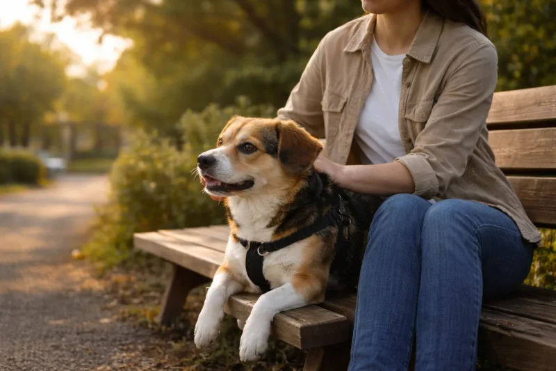レンタル犬を冷静に判断する飼い主と犬