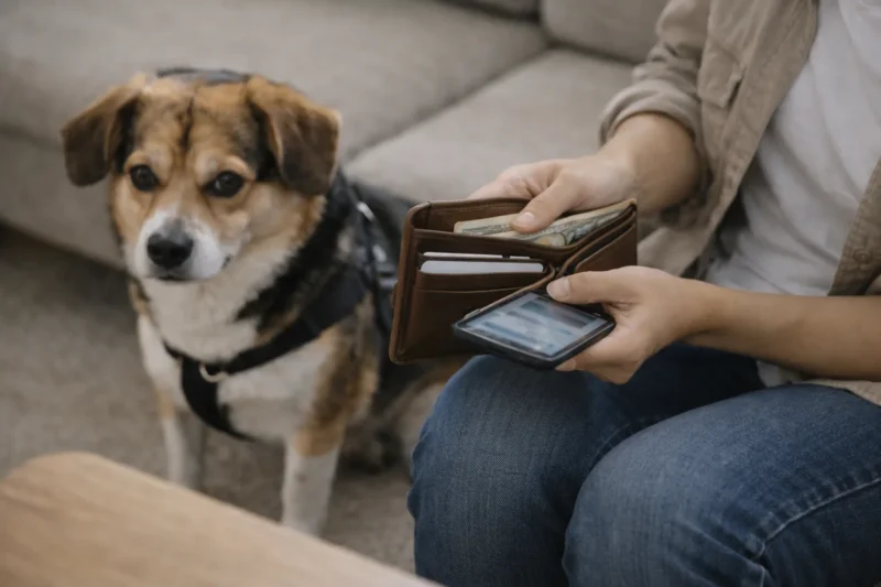 レンタル犬の料金や保証金に悩む飼い主の様子